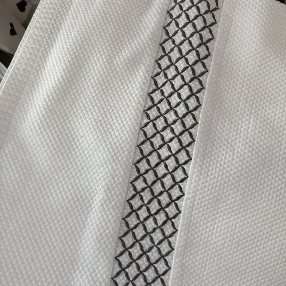 Hotel Collection White Textured Shower Curtain with Subtle Gray Embroidery